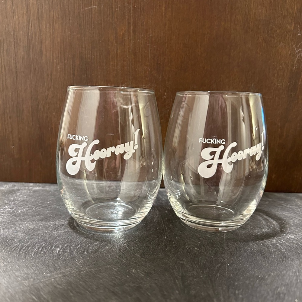 Set of 2 Clear Stemless Wine Glasses - My Favorite Murder